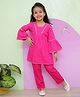 AATYA KIIDS Cotton Three Fourth Sleeves Floral Printed Kurti And Pant - Hotpink