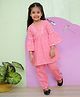 AATYA KIIDS Cotton Three Fourth Sleeves Floral Printed Kurti And Pant - Pink