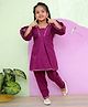 AATYA KIIDS Cotton Three Fourth Sleeves Floral Printed Kurti And Pant - Wine