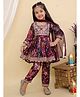 AATYA KIIDS Chanderi Three Fourth Sleeves Floral Printed Kurta With Afgani Salwar - Wine