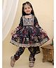 AATYA KIIDS Chanderi Three Fourth Sleeves Floral Printed Kurta With Afgani Salwar - Black