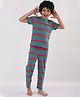 Anthrilo 100% Organic Cotton Knit Half Sleeves Striped Coordinating Tee & Pajama Set - Red & Royal Blue