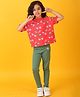 Anthrilo Cotton Blend Half Sleeves Heart Cherries Printed Tee & Leggings Set - Red & Green