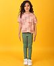 Anthrilo Cotton Blend Half Sleeves Paisleys Printed Tee & Leggings Set - Pink & Green
