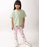 Anthrilo Cotton Blend Half Sleeves Solid Tee & Unicorns Printed Leggings Set - Green & Pink