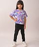 Anthrilo Blended Half Sleeves Unicorn Printed Tee & Leggings Set - Purple & Black