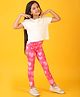 Anthrilo Blended Half Sleeves Solid Tee & Hearts Printed Leggings Set - White & Pink