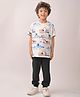 Anthrilo Blended Half Sleeves Excavator Printed Tee & Joggers Set - White & Black
