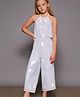 Cherry Crumble By Nitt Hyman Sleeveless Sequins & Beads Embellished Abstract Designed Jumpsuit - White
