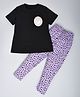 Hrit Cotton Half Sleeves Unicorn Printed Top & Lounge Pantss Set - Black & Purple