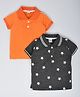 Kiwi Cotton Pack Of 2 Half Sleeves Stars Printed & Solid Polo Tees - Grey & Orange