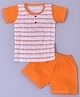 Kiwi Cotton Half Sleeves Musical Notes Printed Tee & Shorts Set - White & Orange