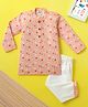 Desi Soota Cotton Full Sleeves Bunny Printed Coordinating Kurta Pyjama Set - Peach