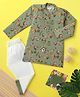 Desi Soota Cotton Full Sleeves Butterflies & Birds Printed Coordinating Kurta Pyjama Set - Olive Green