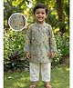 Desi Soota Cotton Full Sleeves Butterflies & Birds Printed Coordinating Kurta Pyjama Set - Olive Green