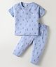 ToffyHouse Knitted Half Sleeves Co-ords Night Suit With Animal Print - Light Blue