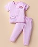 Toffyhouse Cotton Knit Half Sleeves Co-Ords Night Suit With Polka Dots Print & Unicorn Appique - Mauve