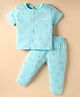 ToffyHouse Knitted Half Sleeves Co-Ord Night Suit with Unicorn Print - Light Blue