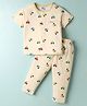 ToffyHouse Knitted Half Sleeves Co-ords Night Suit with Tractor Print - Cream