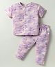 ToffyHouse Knitted Half Sleeves Co-ord Night Suit with Abstract Print - Lilac