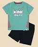 Nino Togs Cotton Lycra Half Sleeves Music Printed Tee And Shorts Set - Pastel Green and Black