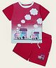 Nino Togs Cotton Lycra Half Sleeves Train Printed Tee and Shorts Set - Red
