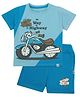 Nino Togs Cotton Lycra Half Sleeves Bike Printed Tee and Shorts Set - Blue