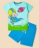 Nino Togs Cotton Lycra Half Sleeves Player Printed Tee and Shorts Set - Aqua Blue