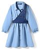 Pine Kids Cotton Woven Full Sleeves Solid Coloured Shirt Dress With One Sided Jacket - Light Blue