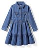 Pine Kids Cotton Woven Full Sleeves Solid Shirt Dress - Blue