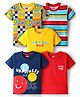 Babyhug 100% Cotton Knit Half Sleeves T-Shirt with Stripes & Smiley Print Pack of 5 - Red & Navy Blue