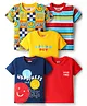 Babyhug 100% Cotton Knit Half Sleeves T-Shirt with Stripes & Smiley Print Pack of 5 - Red & Navy Blue