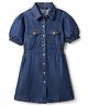 Pine Kids Cotton Knit Half Sleeves Solid Shirt Dress - Navy Blue