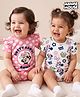 Babyoye Disney Interlock Knit Half Sleeves Onesies With Minnie Mouse & Family Graphics - Pink & White