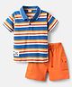 Babyhug Single Jersey Knit Half Sleeves Polo T-Shirt & Shorts Set with Stripes - Orange & Blue