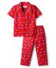 Babyhug Cotton Woven Half Sleeves Co-ords Front Open Night Suit With Number Print - Red