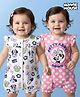 Babyoye Disney Interlock Knit Frill Sleeves Rompers with Minnie Mouse Graphics Pack of 2 - White & Pink