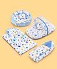 Zoe Baby Bedding Set Combo 4-in-1 Sleeping Bag, Mattress with Mosquito Net Nest Set | Solar Print Blue | Cotton | For 0-6 Months | Washable & Skin-Friendly