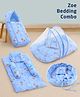 Zoe Baby Bedding Set Combo 4-in-1 Sleeping Bag, Mattress with Mosquito Net Nest Set | Bear & Mushroom Print Blue | Cotton | For 0-6 Months | Washable & Skin-Friendly