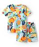 Babyhug Single Jersey Knit Half Sleeves T-Shirt & Shorts Co-ord Set with Tropical Print - Blue Light