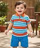 Babyhug Single Jersey Knit Half Sleeves T-Shirt & Shorts Set With Stripes - Light Blue