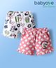 babyoye Disney Terry Knit Knee Length Shorts with Minnie Mouse Print Pack of 2 - Pink & White