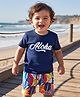 Babyhug Single Jersey Knit Half Sleeves T-Shirt and Shorts Set with Aloha Text Print - Navy Blue