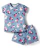 Ollypop Sinker Knit Half Sleeves Co-Ords Shorts Night Suit With Floral & Bunny Print - Light Blue