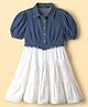 Pine Kids Cotton Woven Puffed Sleeves Frock With Attached Jacket - White