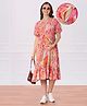 Bella Mama Woven  Three Fourth Sleeves Maternity Dress with Abstract Print- Dark Pink