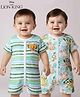 Babyoye Disney Interlock Knit Half Sleeves Rompers With Lion King Graphics Pack Of 2 - White & Light Green