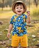 Babyhug Single Jersey Knit Half Sleeves T-Shirt & Shorts Set With Tiger Print - Navy Blue & Yellow