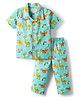 Babyhug Cotton Woven Half Sleeves Co-Ord Night Suit With Animal Print - Aqua Blue