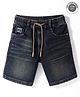 Ruff Woven Above Knee Length Washed Denim Bermuda - Navy Blue